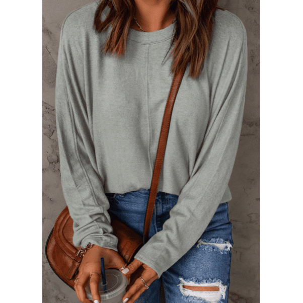 Taylyn Grey Patchwork Long Sleeve Top