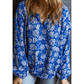 Macee Blue Floral Notched V-Neck Long Sleeve Blouse