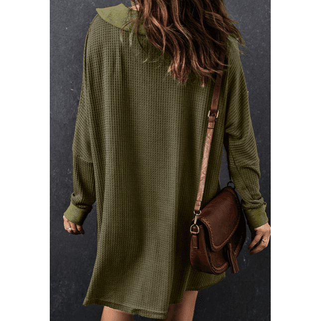 Vernee Green Waffle Knit Buttoned Long Sleeve Top