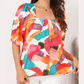 Adah Multicolor Square Neck Abstract Print Short Sleeve Blouse