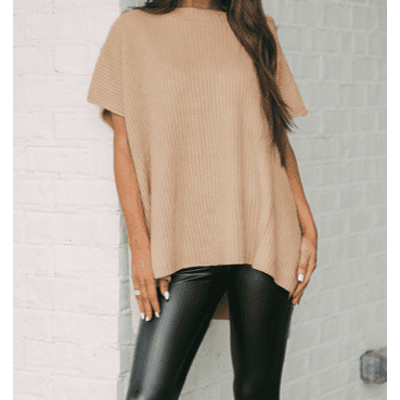 Shawnee Apricot Short Sleeve Side Slit Oversized Sweater