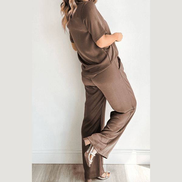 Brielle Brown 2 Pc. T Shirt Wide Leg Pants Set