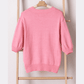 Bonbon Pink Mom Tinsel Front Short Sleeve Sweater