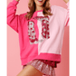 Pink Color Block Sequined Cowgirl Boots Graphic Sweatshirt