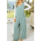 Juliza Moonlight Jade Corded Tie Straps V Neck Wide Leg Jumpsuit