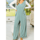 Juliza Moonlight Jade Corded Tie Straps V Neck Wide Leg Jumpsuit