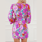 Lainie Purple Floral Keyhole Back Long Sleeve Belted Dress