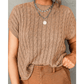 Chelsea French Beige Crew Neck Cable Knit Short Sleeve Sweater