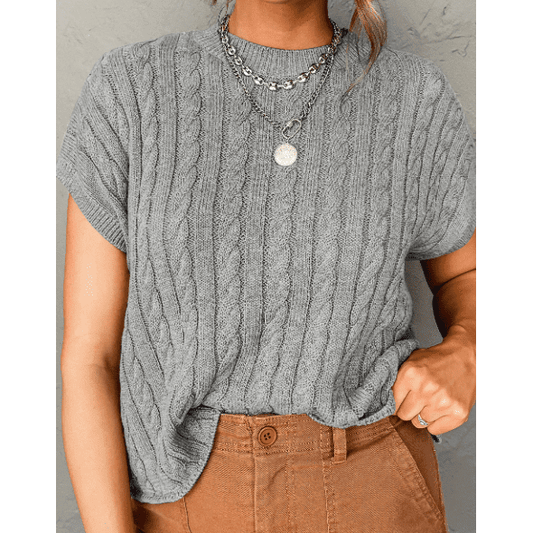 REDUCED!!!  Chelsea Grey Crew Neck Cable Knit Short Sleeve Sweater  REDUCED!!!