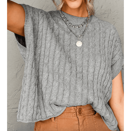 REDUCED!!!  Chelsea Grey Crew Neck Cable Knit Short Sleeve Sweater  REDUCED!!!