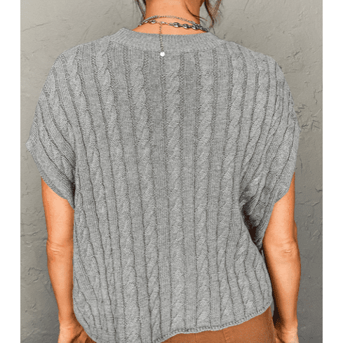 REDUCED!!!  Chelsea Grey Crew Neck Cable Knit Short Sleeve Sweater  REDUCED!!!