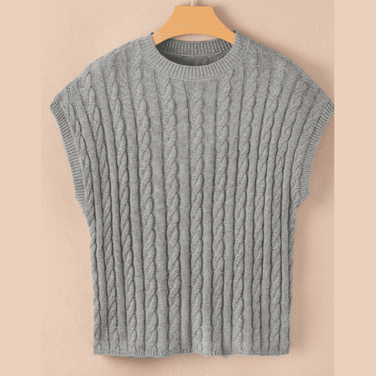 REDUCED!!!  Chelsea Grey Crew Neck Cable Knit Short Sleeve Sweater  REDUCED!!!
