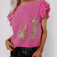 REDUCED!!!  Devyn Pink Leopard Ruffled Sleeve Round Neck Knit Sweater REDUCED!!!