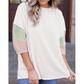 Elva White Color Block Ribbed Knit Quarter Sleeve Top - S to 3X