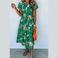 Kimber Green Floral Print Bubble Sleeve Smocked Tiered Midi Dress