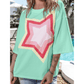 Joan Green Colorblock Star Patched Half Sleeve Oversized Tee