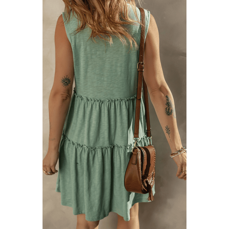 Laura Moonlight Jade Split V Neck Tiered Flowy Sleeveless Dress