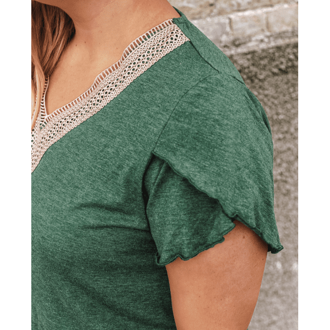 Katrina Green PLUS SIZE Embroidery V Neck Draped Sleeve Blouse