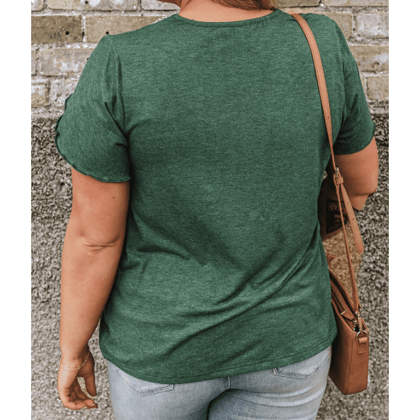 Katrina Green PLUS SIZE Embroidery V Neck Draped Sleeve Blouse