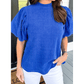 RTS Doris Blue Textured Puff Sleeve Mock Neck Blouse