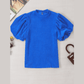 RTS Doris Blue Textured Puff Sleeve Mock Neck Blouse
