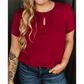 Rianne Red Keyhole Pleated Crew Neck PLUS SIZE T Shirt