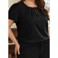 Rianne Black Keyhole Pleated Crew Neck PLUS SIZE T Shirt