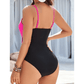 Karalee Pink Crossover Colorblock Cutout One Piece Swimsuit