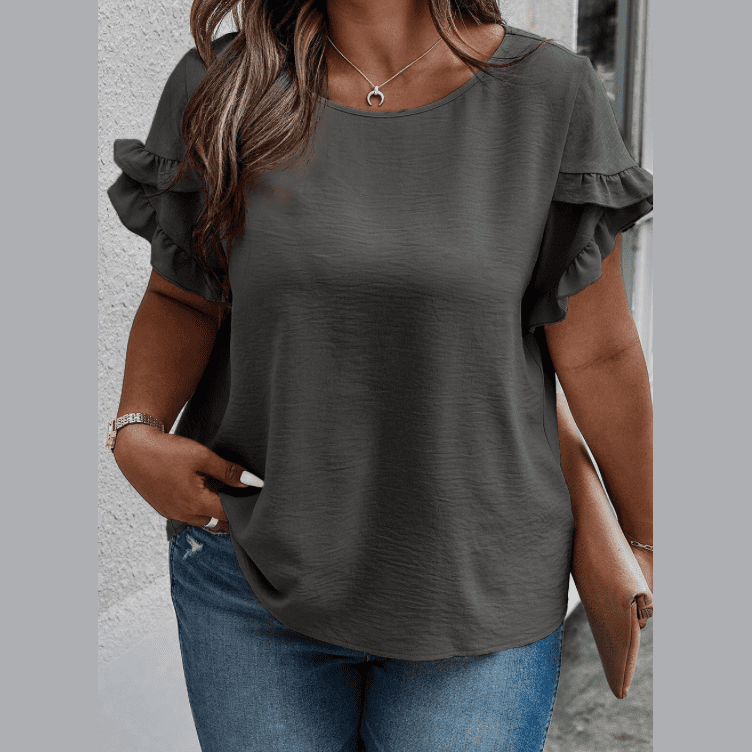 Shanae Charcoal Grey Ruffled Short Sleeve PLUS SIZE Top