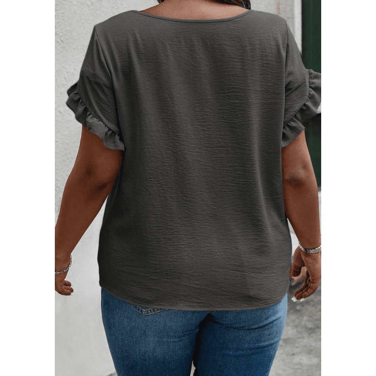 Shanae Charcoal Grey Ruffled Short Sleeve PLUS SIZE Top