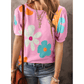 Mikki Pink Flower Print Bubble Sleeve Tee