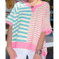 Neda Pink Stripe Contrast Patchwork Oversized T Shirt