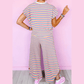 Kinslee Pink Stripe Rainbow Tee Tasseled String Wide Leg Pants Set