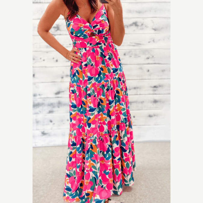 Sherley Floral Twisted Smocked Back Tiered Maxi Dress