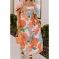 Kassidy Orange PLUS SIZE Flower Print Shirred Square Neck Maxi Dress