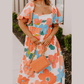 Kassidy Orange PLUS SIZE Flower Print Shirred Square Neck Maxi Dress