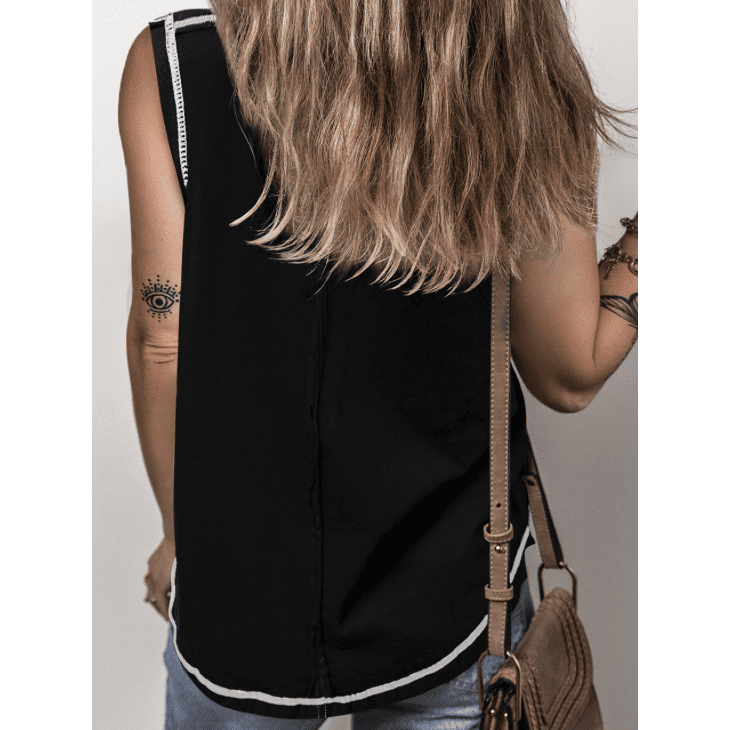 Hope Black Contrast Stitching Exposed Seam Henley Tank Top