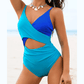 Karalee Blue Crossover Colorblock Cutout One Piece Swimsuit