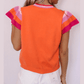 Ivana Carrot Contrast Flutter Sleeves Knitted Sweater T Shirt