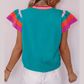 Ivana Turquoise Contrast Flutter Sleeves Knitted Sweater T Shirt