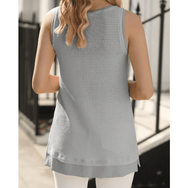 Gertrude  Philippine Grey Scoop Neck Waffle Knit Flowy Tank