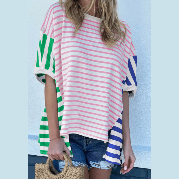 Jean-Mari Multicolour Colorblock Patchwork Baggy T Shirt