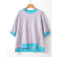 Jayla Pink Stripe Contrast Trim Exposed Seam High Low Stripe T Shirt