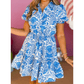 Jamaya Sky Blue Retro Floral Print Drawstring Waist Ruffled Mini Dress