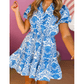 Jamaya Sky Blue Retro Floral Print Drawstring Waist Ruffled Mini Dress