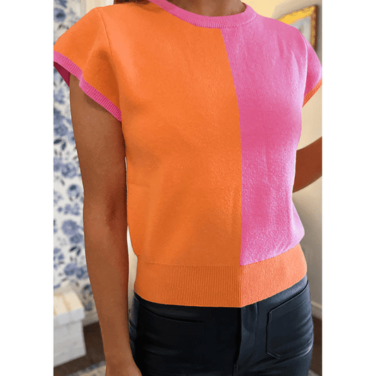 REDUCED!!!  Maisy Flamingo 2-Tone Color Block Knit Cap Sleeve Sweater. REDUCED!!!