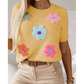 Jacqulin Yellow Flower Applique Short Sleeve Sweater