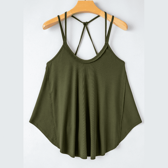 Jorda Jungle Green Exposed Seam Detail Double Straps Tank Top