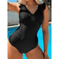 Zabby Black Ruffled Trim Ruched One Piece Bathing Suit