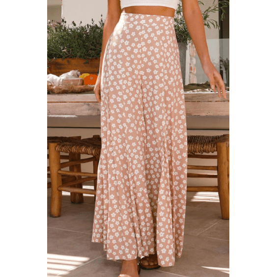 Sybil Khaki Boho Floral High Waist Flare Pants